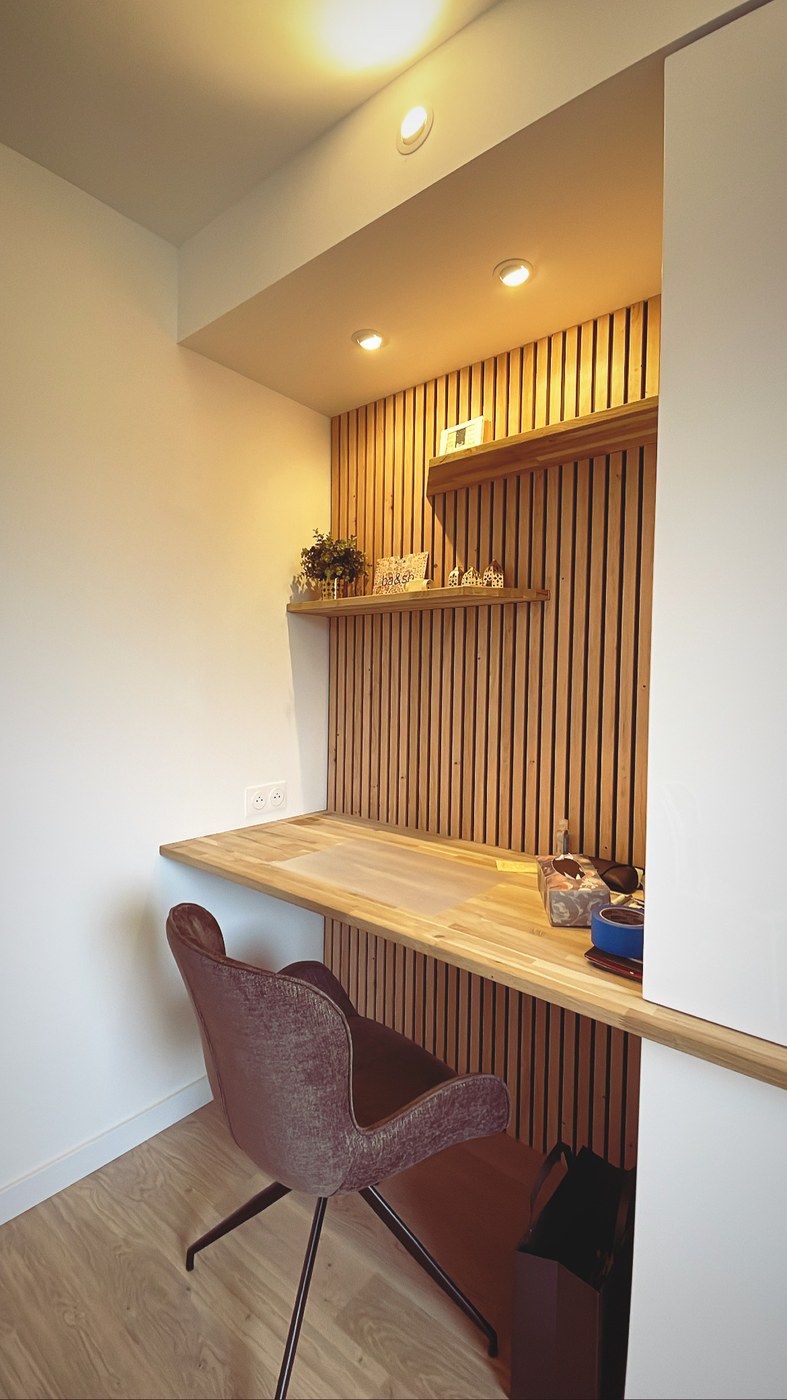 Bureau rangements et tasseau mural bois sur mesure