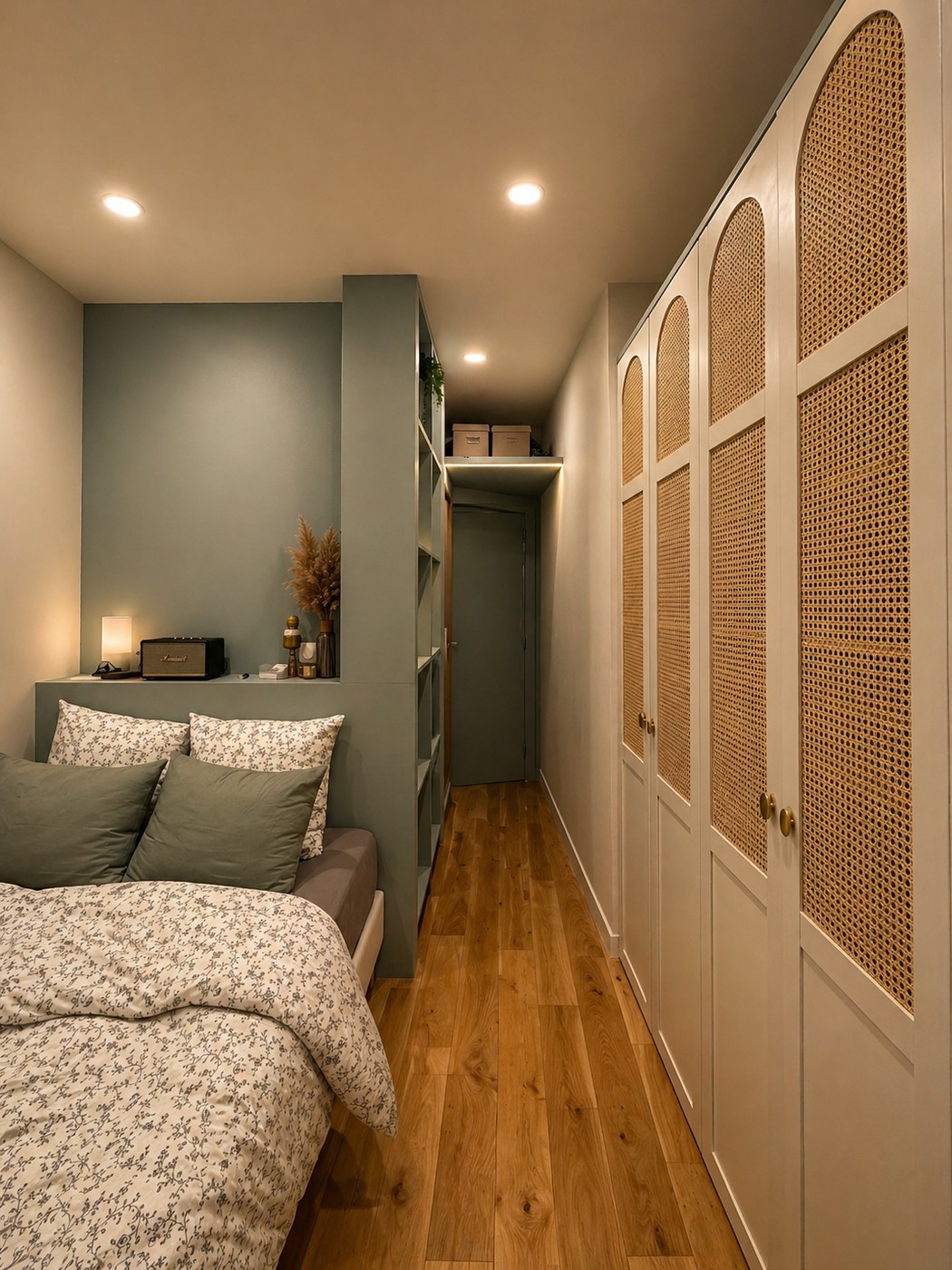 Dressing laqué blanc et vert mat sur mesure — 2e chambre